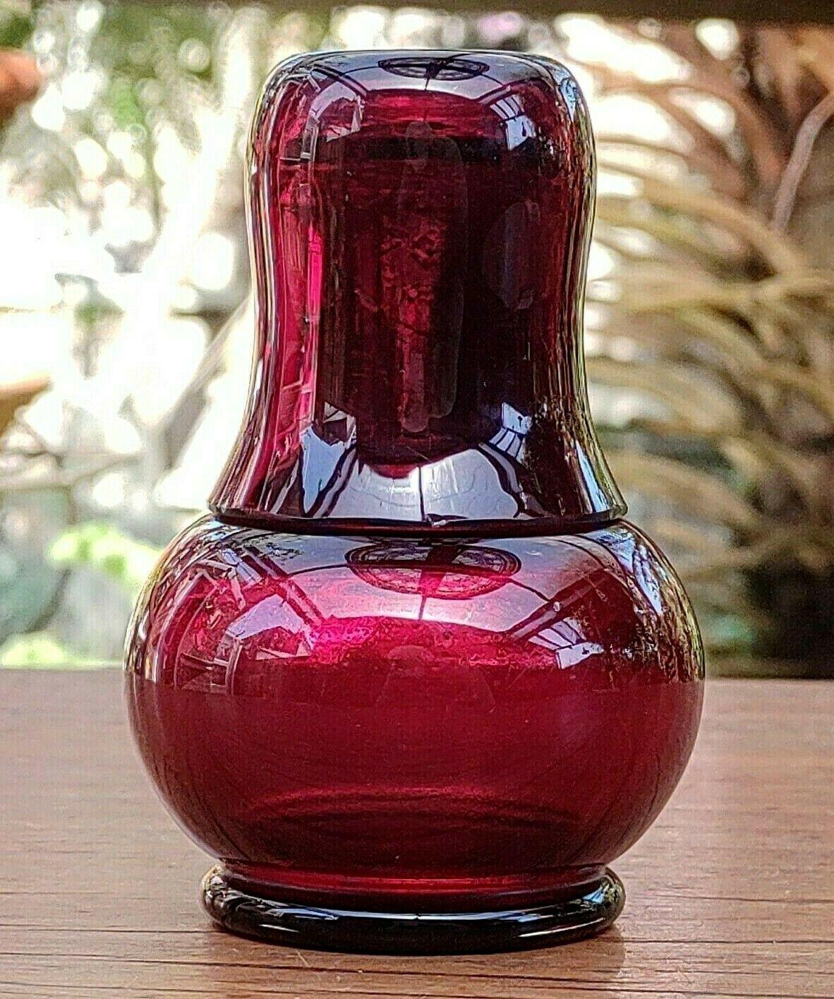 Handblown Ruby Red Glass Tumble up Bedside Night Water Decanter Carafe - Tommy's Treasure
