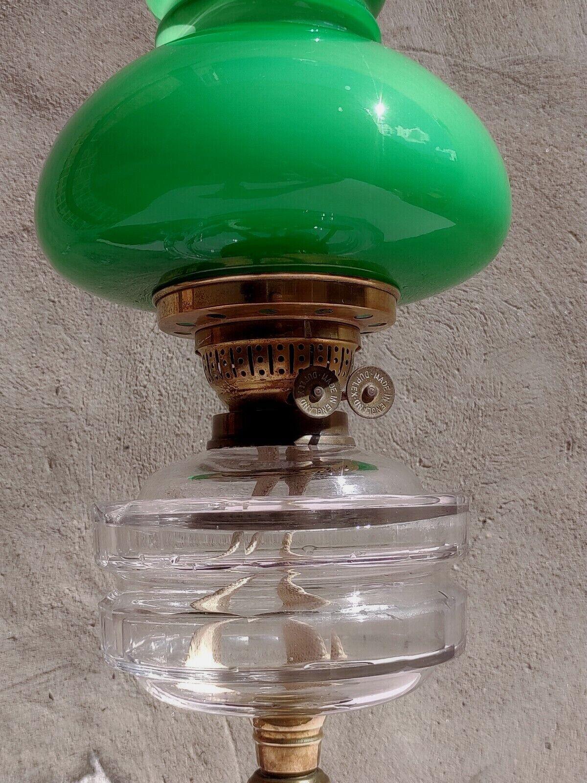 Victorian Oil Lamp Brass Facet Cut Glass Font Duplex Burner Cased Shade - Tommy's Treasure