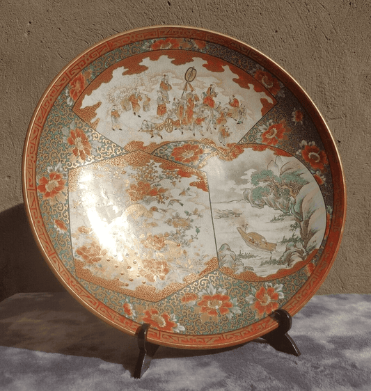 Shoundo 19th Century Antique Japanese Meiji Kutani Pottery Charger Plate 九谷松雲堂製 - Tommy's Treasure
