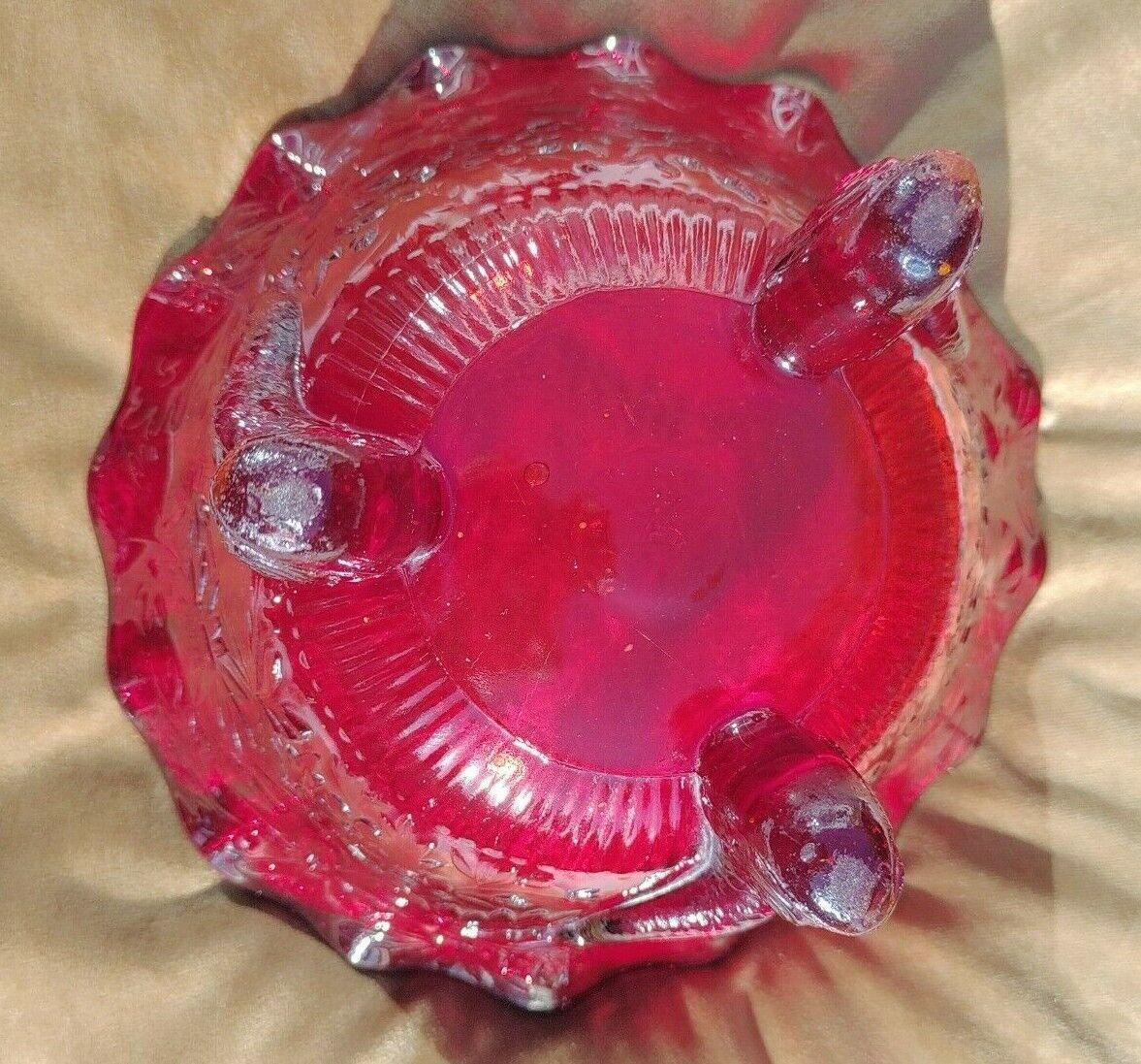 Victorian c.1890 Sowerby Original Diving Dolphin Ruby Red Tri-footed Glass Bowl - Tommy's Treasure