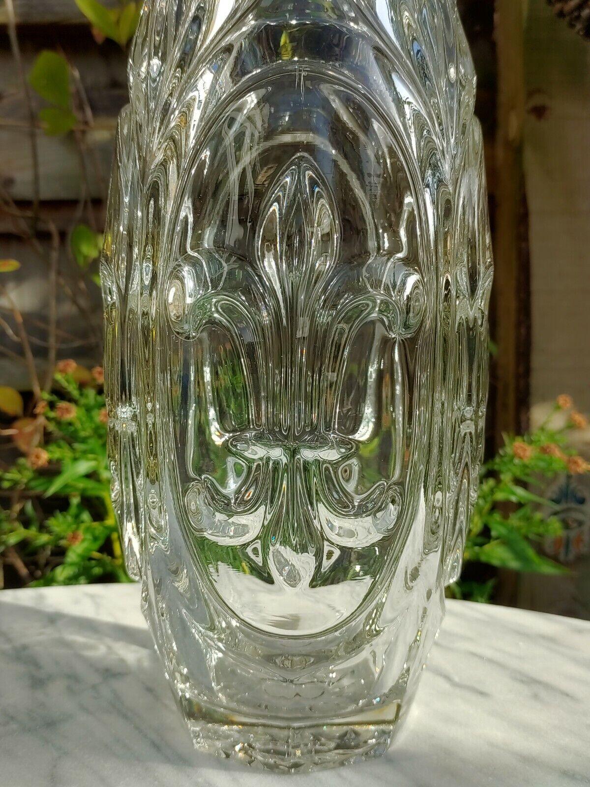 Large 1930s Glass Josef Inwald Barolac Czech Art Deco Fleur de Lis Vase - 12.5" - Tommy's Treasure