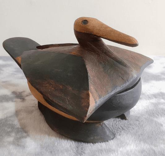 African Tribal Rotse Lozi Zambia Zoomorphic Duck Bowl Container Wood Carving - Tommy's Treasure