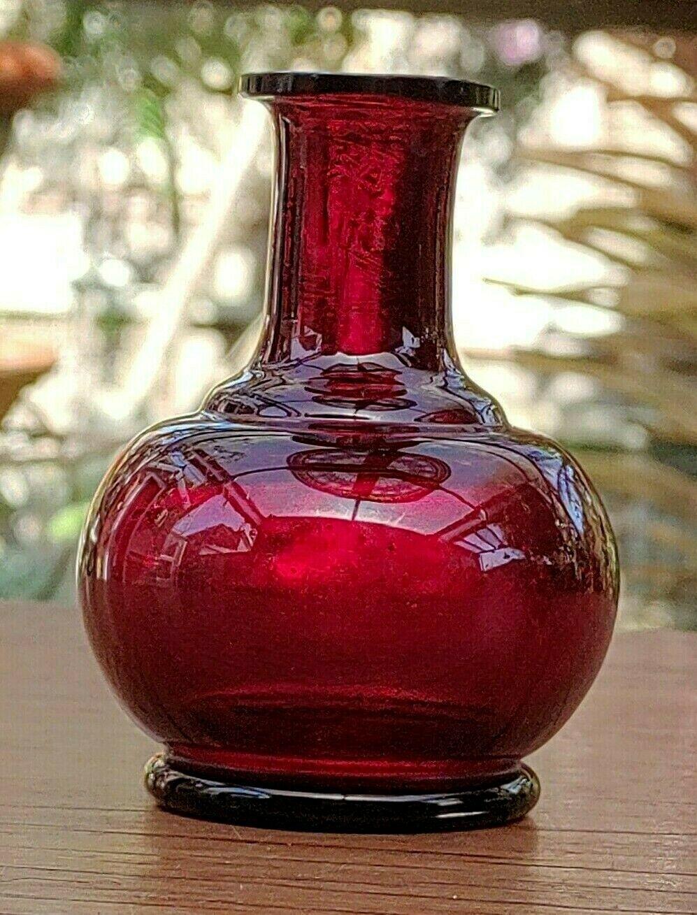 Handblown Ruby Red Glass Tumble up Bedside Night Water Decanter Carafe - Tommy's Treasure