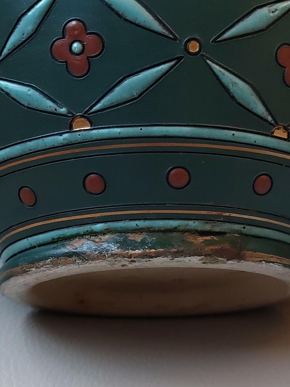 German c1900 Villeroy & Boch Mettlach Stoneware Ceramic Gilt Enamel Antique Vase - Tommy's Treasure