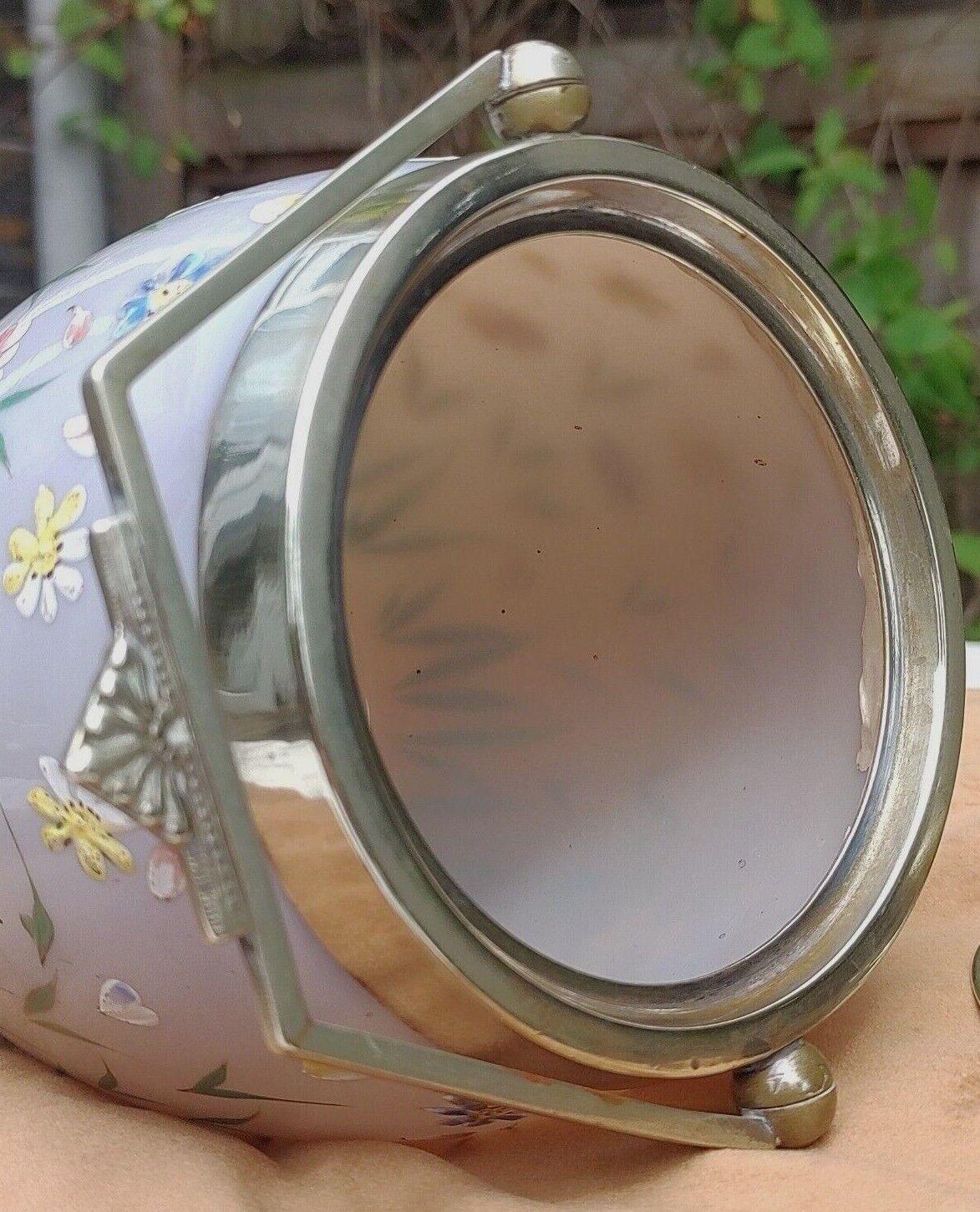 c.1890 Hand Enamelled Milk Glass Silver Plated Biscuit Barrel Cookie Jar - Tommy's Treasure