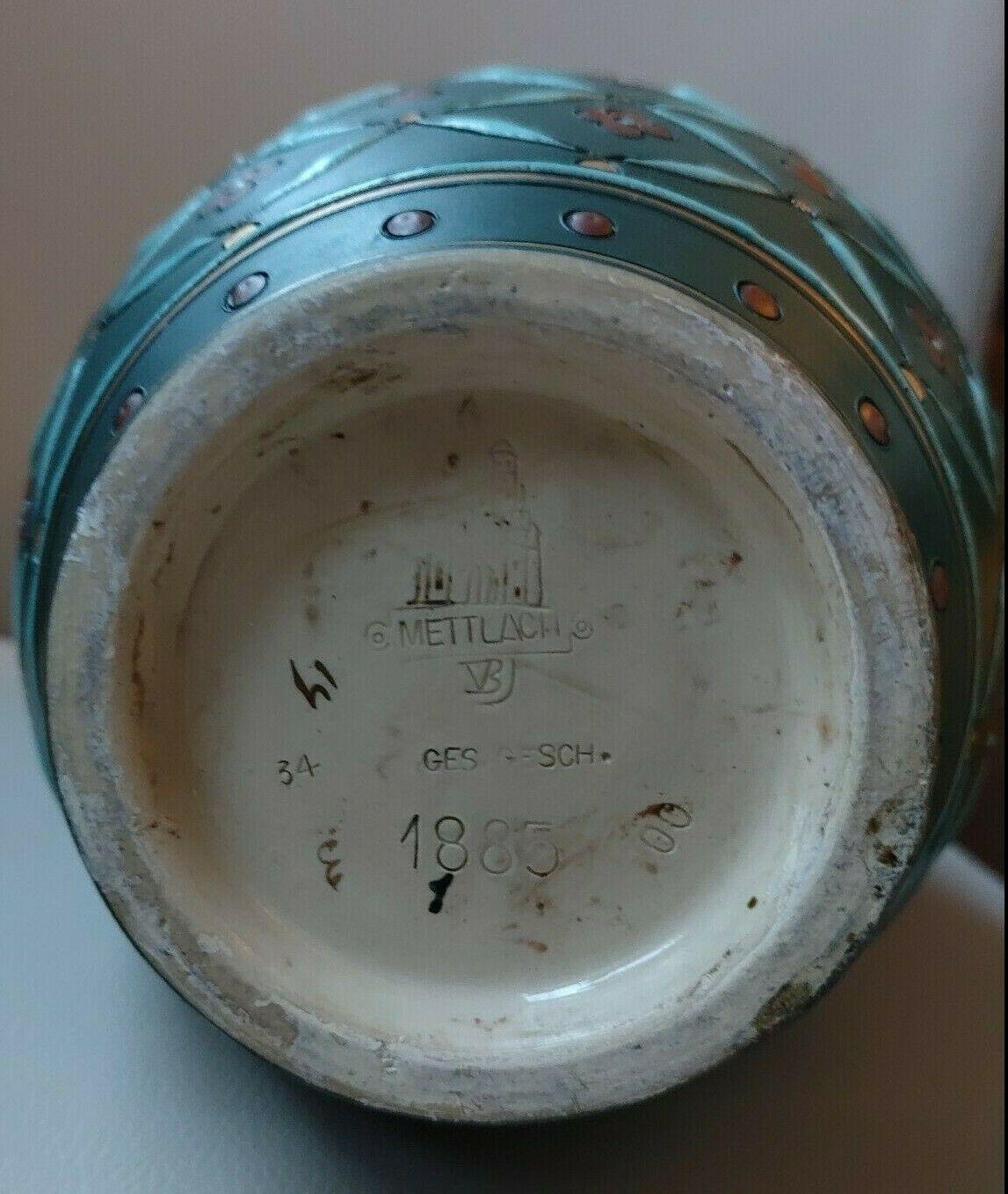 German c1900 Villeroy & Boch Mettlach Stoneware Ceramic Gilt Enamel Antique Vase - Tommy's Treasure