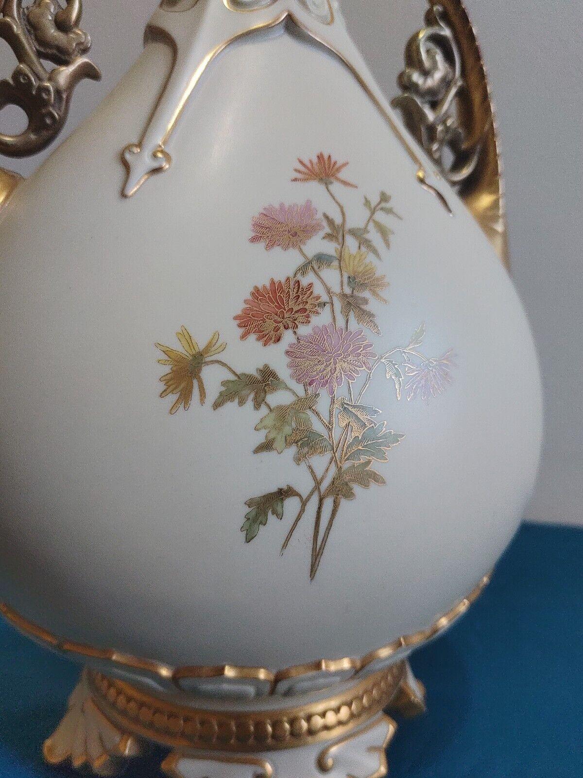 Antique Royal Worcester Twin Handled Ivory Vase Hand Gilded & Painted Porcelain - Tommy's Treasure