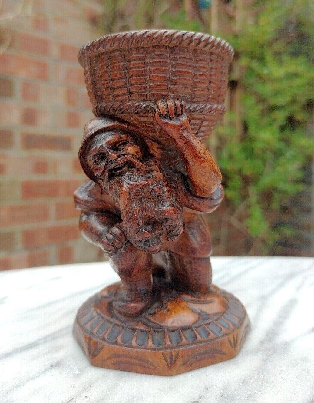 19th Century Swiss Black Forest Hand Carved Gnome Carrying Basket - Tommy's Treasure