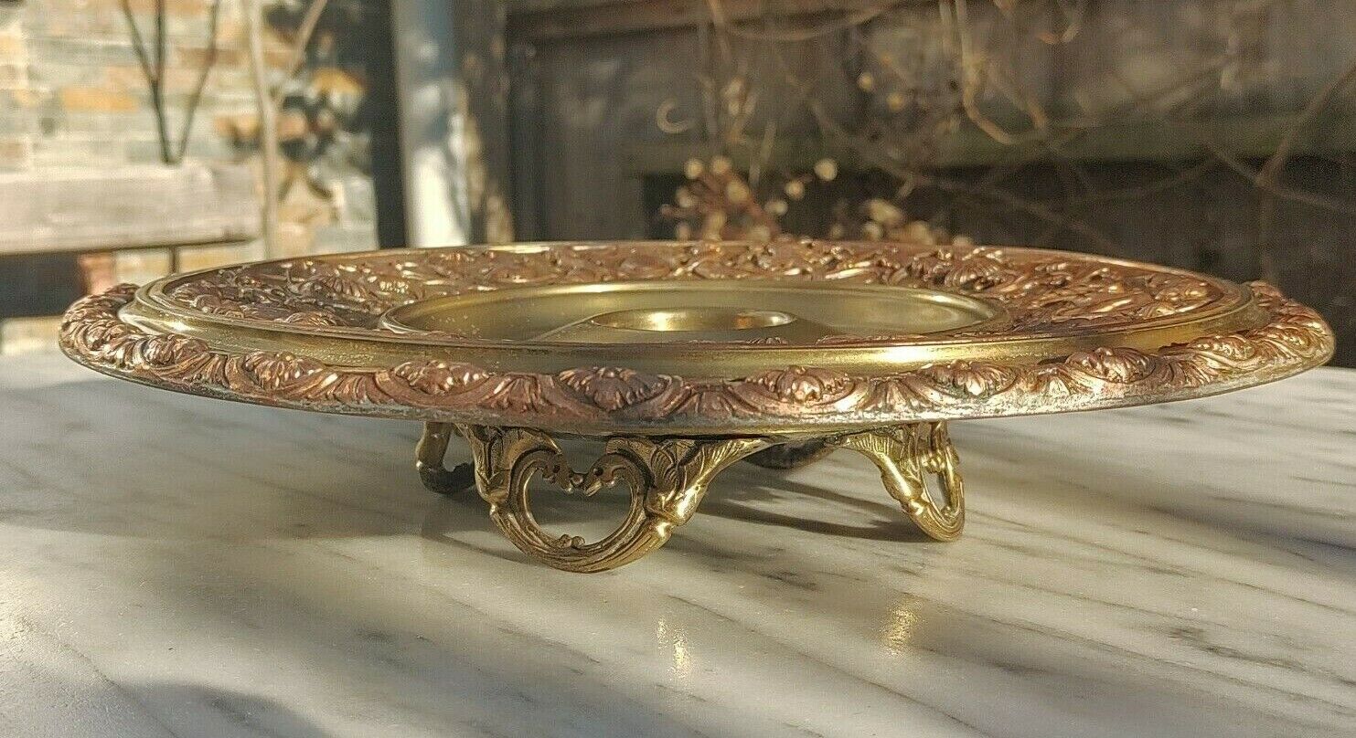 Large 19th Century Ornate Copper & Brass Cherub Antique Inkwell Inkstand