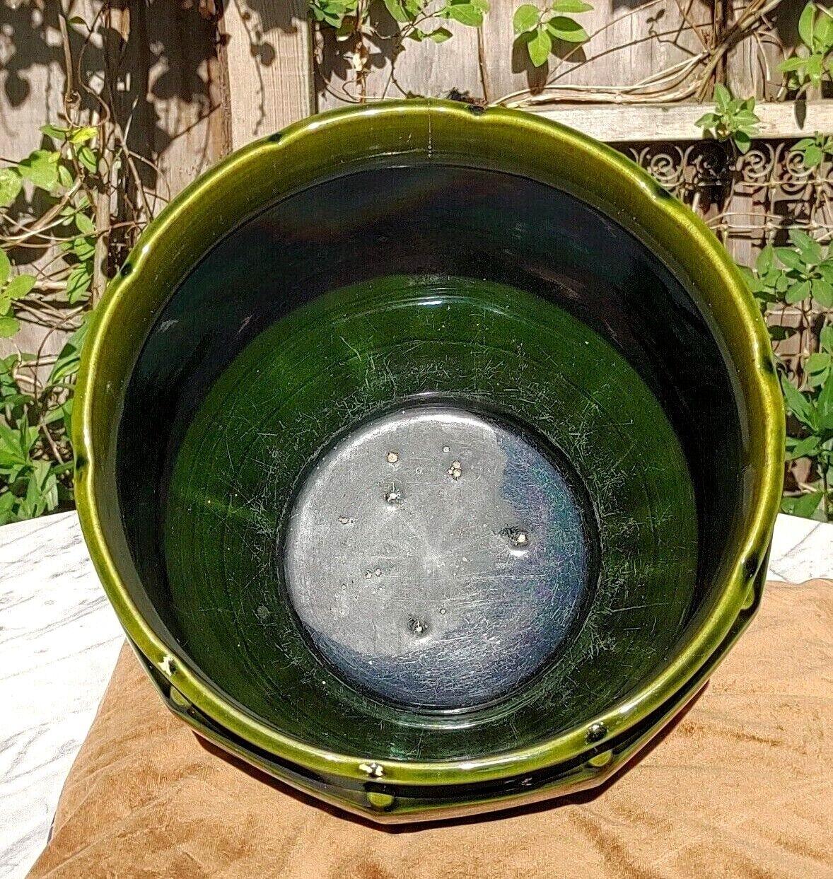 English Antique Joseph Holdcroft Green Glazed Ceramic Pottery Jardiniere Planter - Tommy's Treasure