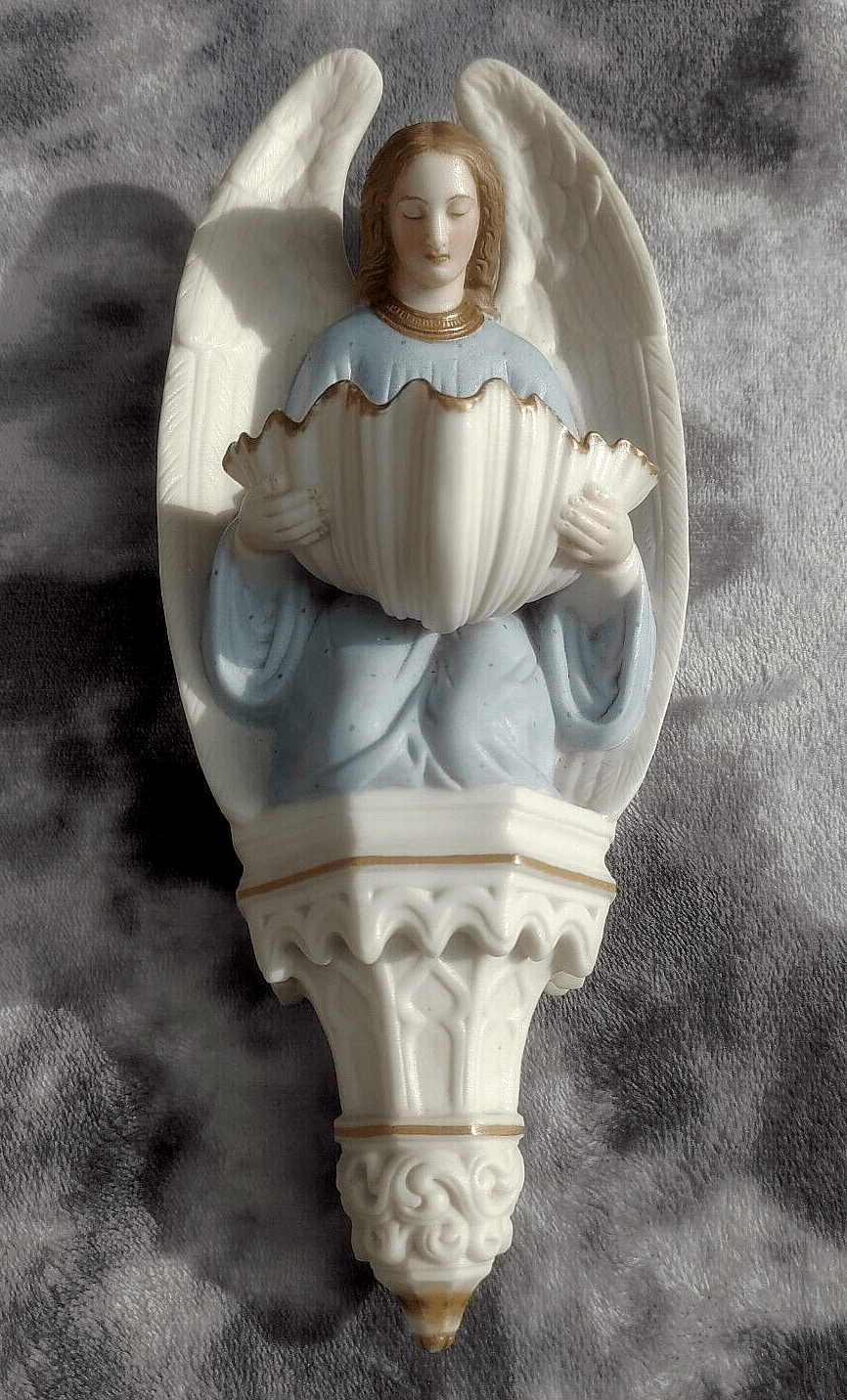 19th Century Holy Water Font Religious Irish Bisque Porcelain Angel - Tommy's Treasure