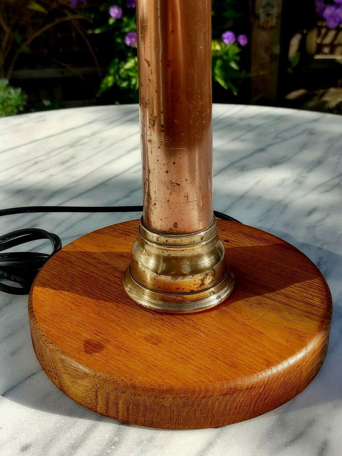 Vintage Fire Hose Table Lamp Copper Brass & Art Deco Opalescent Glass Shade - Tommy's Treasure
