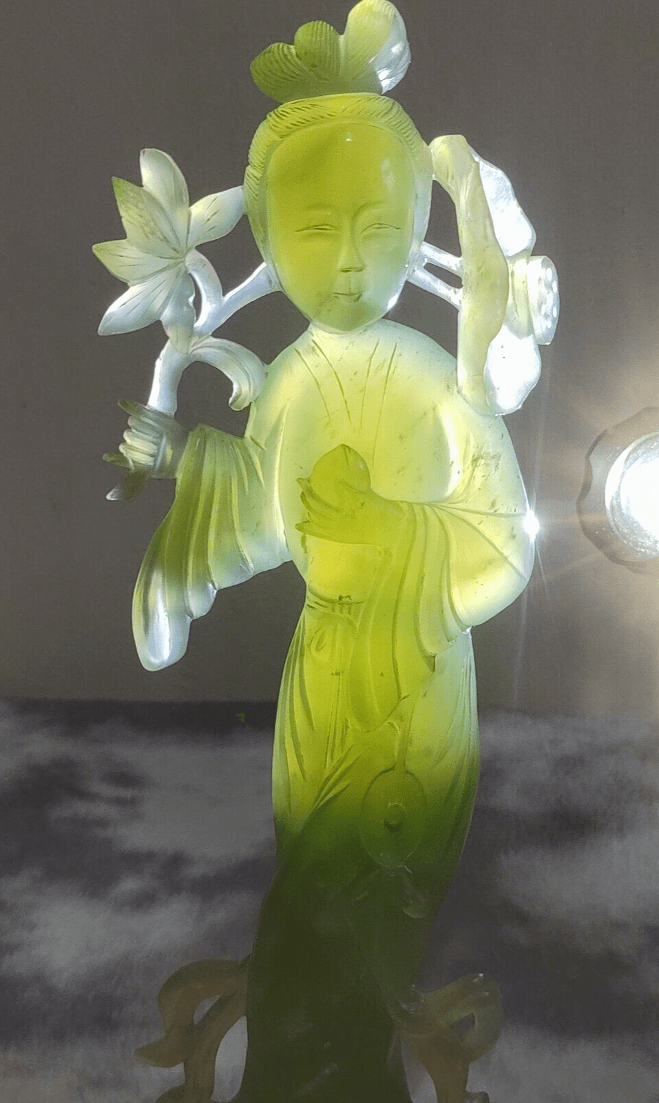 Large Antique Chinese Qing Carved Green Jade Geisha Figurine Sculpture - Tommy's Treasure
