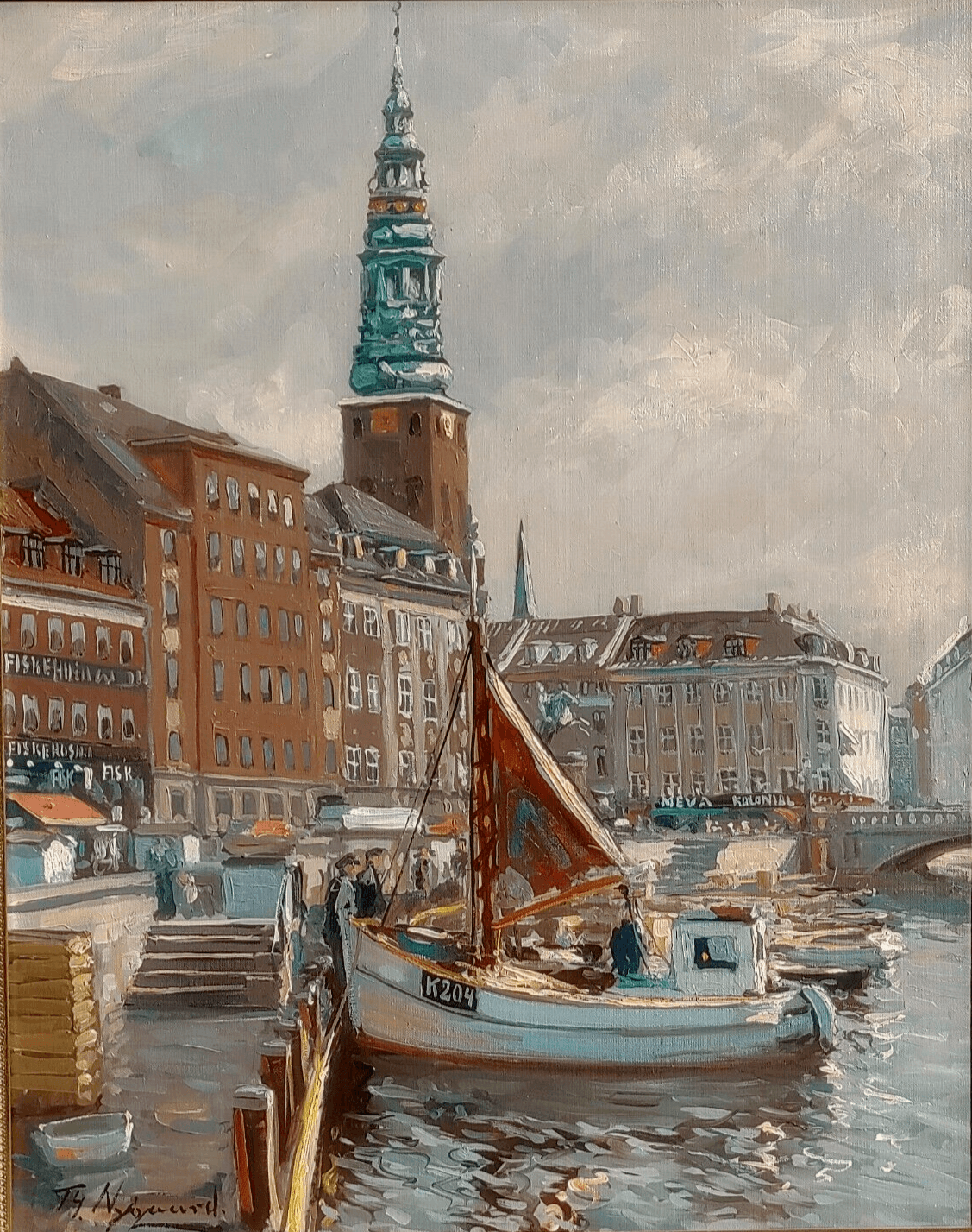 Thorvald Nygaard (Danish 1892-1973) Impressionistic Oil Painting of Copenhagen - Tommy's Treasure