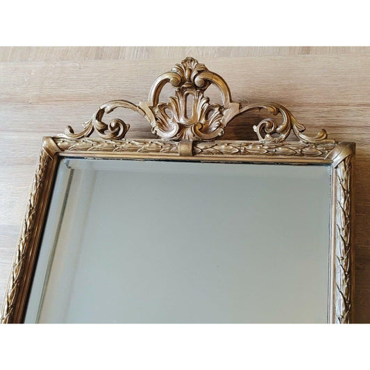 French Neoclassical Rococo Gilt Gesso Wood Antique Bevelled Mirror - Tommy's Treasure