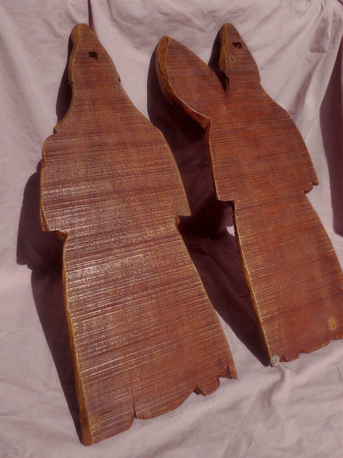 Benin Edo Warrior Figures Wood Carving Sculptures Nigerian Africa 24" - Tommy's Treasure