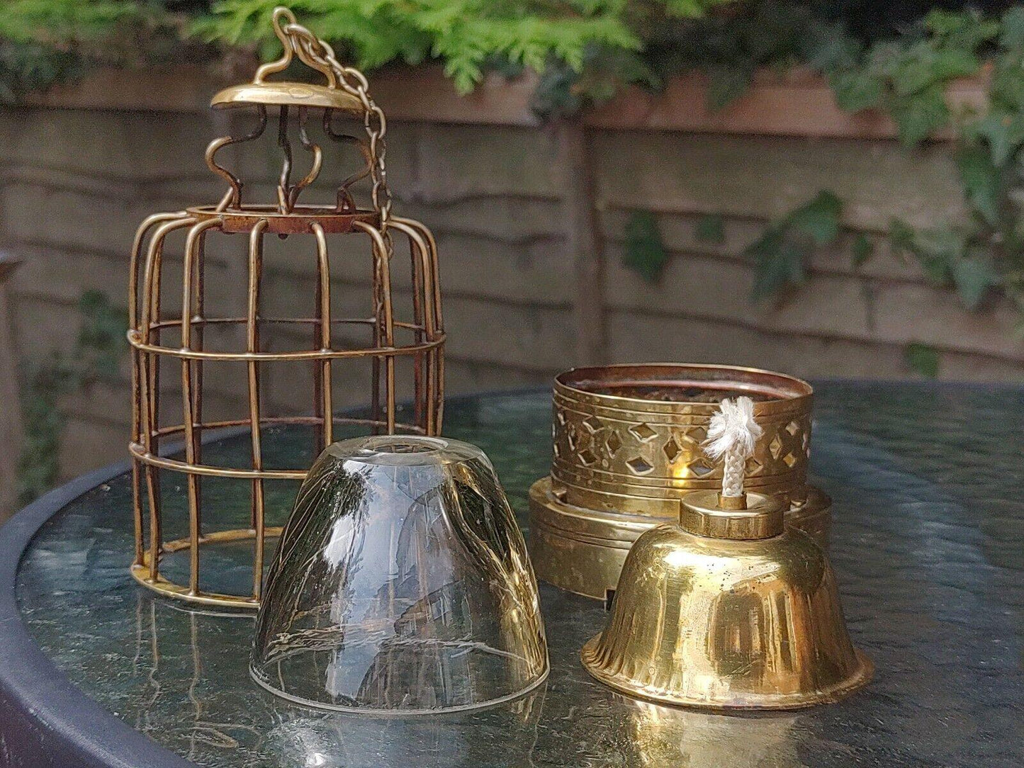 Rare 19th Century Chinese Hanging Cage Brass & Glass Opium Oil Lamp Lighter - Tommy's Treasure