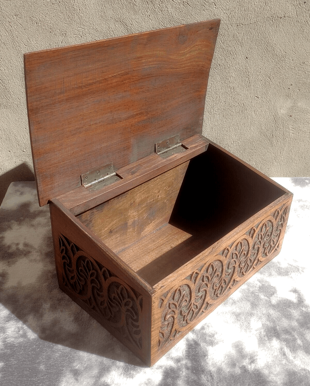 English Antique Carved Strapwork Mahogany Desk Bible Candle Box - Tommy's Treasure