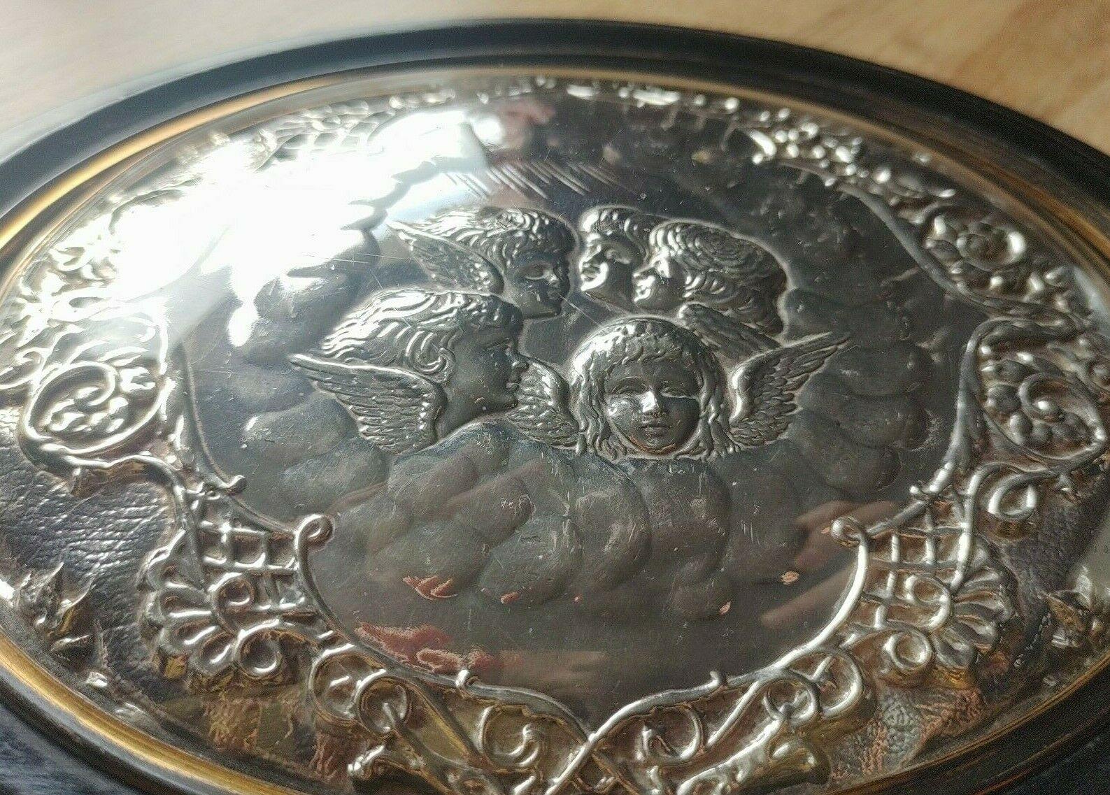 Victorian Reynolds Angels Silver Leaf Foil Convex Glass Hanging Wall Plaque 29 cm - Tommy's Treasure