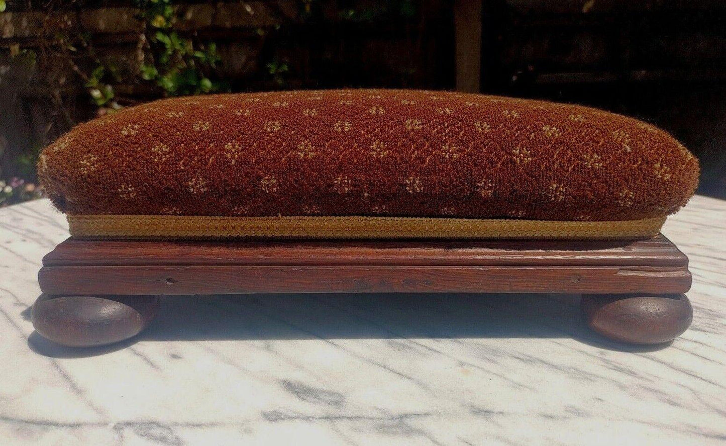 Victorian 19th Century Mahogany Rectangle Bun Feet Footstool / Footrest - Tommy's Treasure