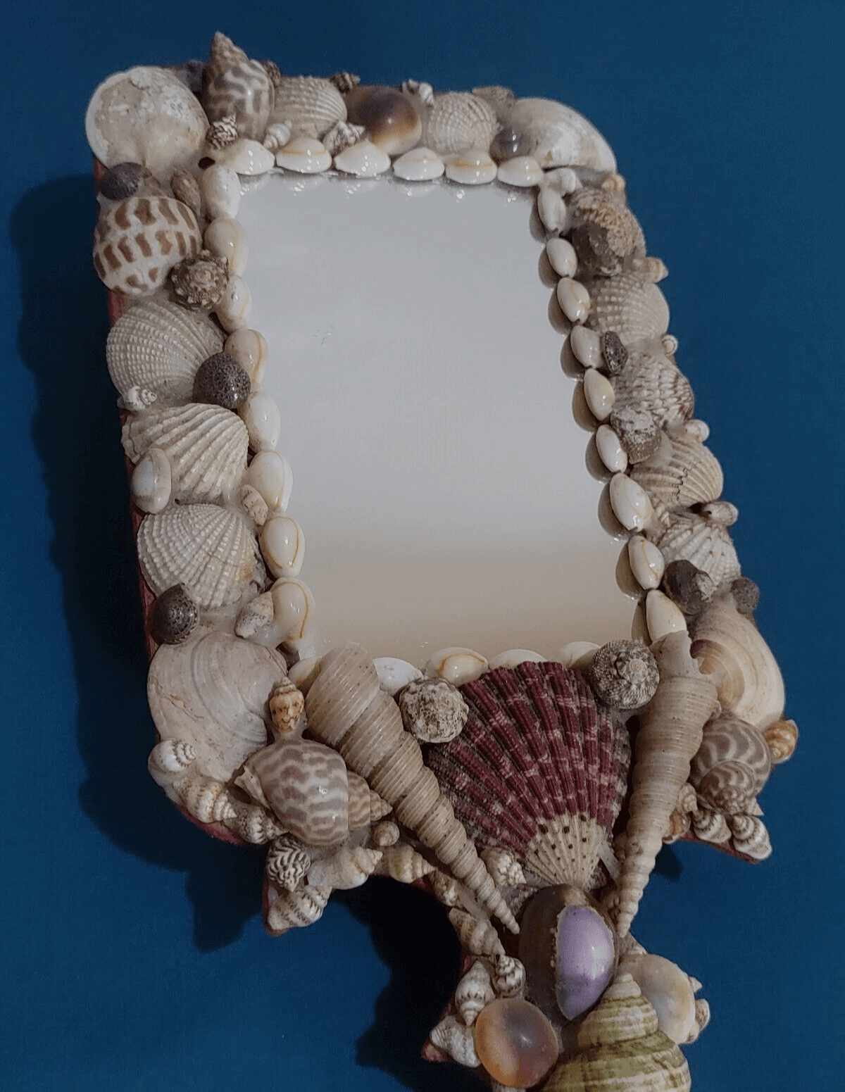 Early 20th Century French Folk Art Seashore Shell Work Handheld Mirror - Tommy's Treasure