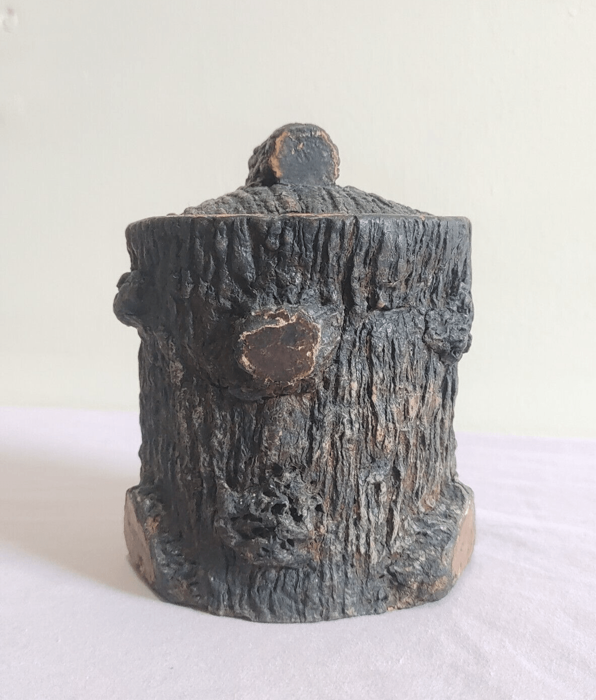 Antique Naturalistic Pottery Tree Trunk Stump Tobacco Jar Pot Black Forest Style - Tommy's Treasure